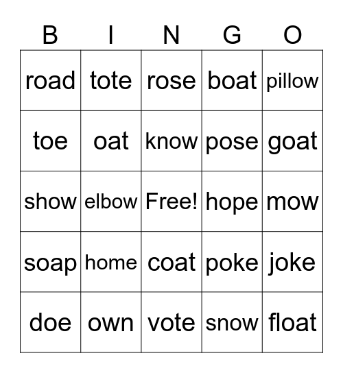 Long "O" Vowel Team BINGO! Bingo Card