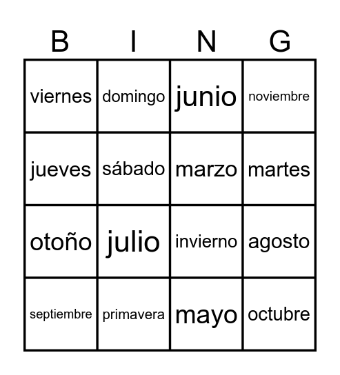 El Calendario Bingo Card