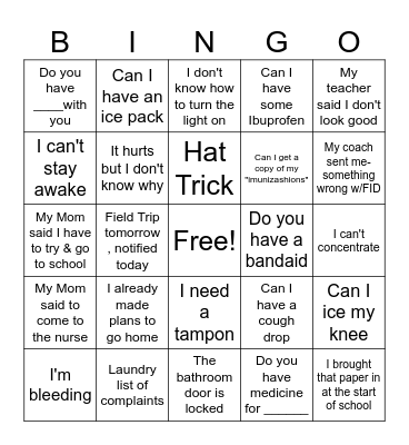HEALTH OFFICE BINGO Card