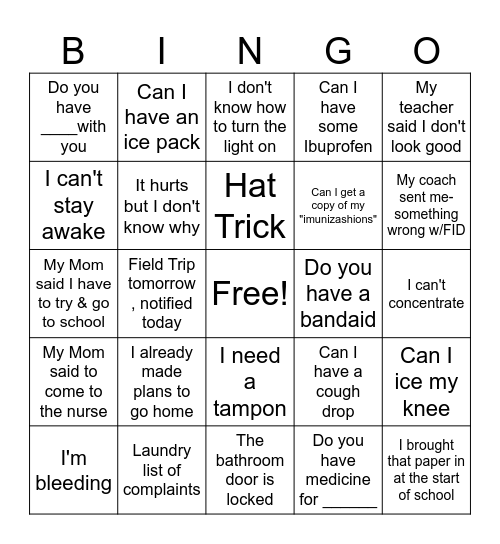 HEALTH OFFICE BINGO Card