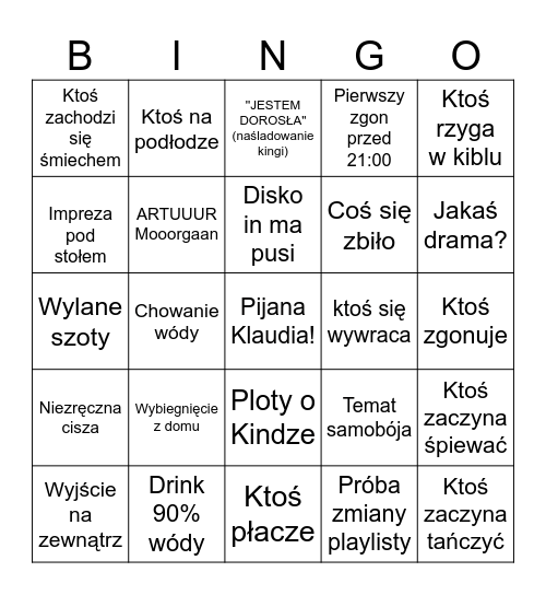 Osiemnastka Klaudii! Bingo Card