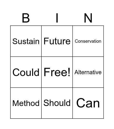 Conservation Key Words Bingo Card