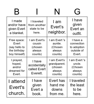 Evert's People Bingo Card