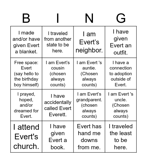 Evert's People Bingo Card