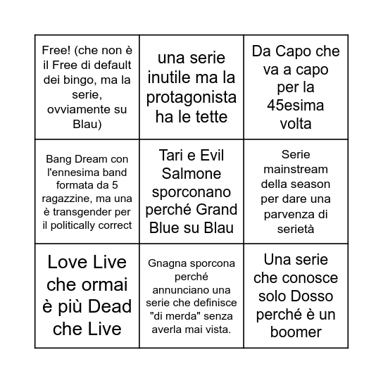 Il gioco in cui cricchetto mena le pute Bingo Card