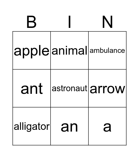 Final Phonics 1 A Bingo Card