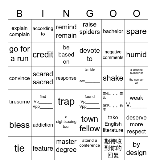 list 10 周测 5 Bingo Card