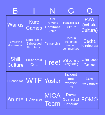 Game Drop Off Bingo Card