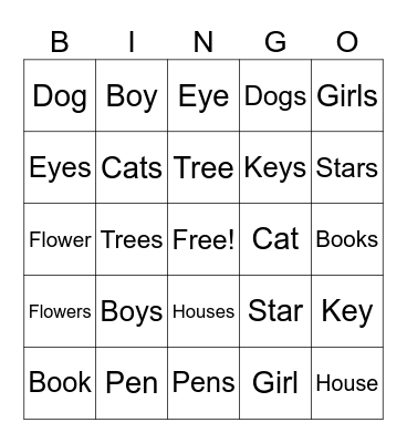 Plural S Bingo Card