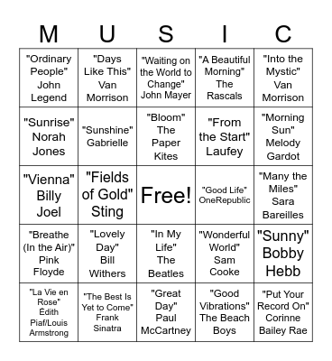 Morning Coffee Songs Bingo Card