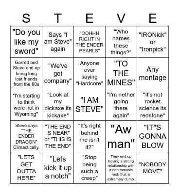 Minecraft Movie Bingo Card