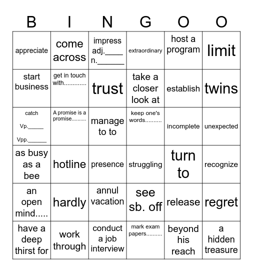 list 11 报纸16-17+听力15 Bingo Card