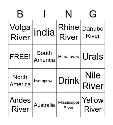Gages River Bingo Card