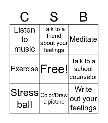 Coping Skills Bingo Card