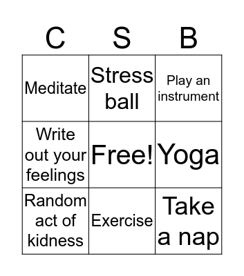 Coping Skills Bingo Card