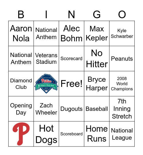 Phillies Bingo Card