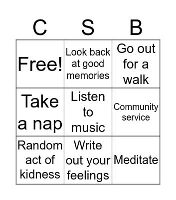 Coping Skills Bingo Card