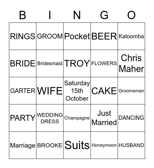 Brooke's big day Bingo Card