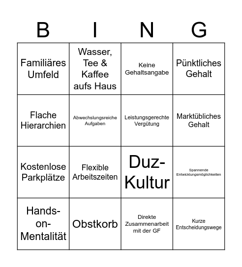 Stellenanzeigen Bullshit Bingo Card