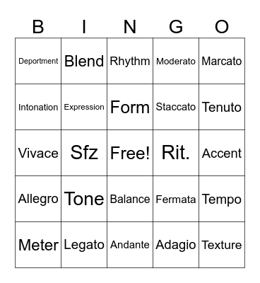 Orch Vocab Bingo Card