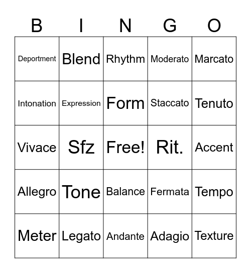 Orch Vocab Bingo Card