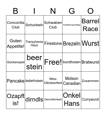 Oktoberfest BINGO!!! Bingo Card