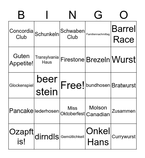 Oktoberfest BINGO!!! Bingo Card