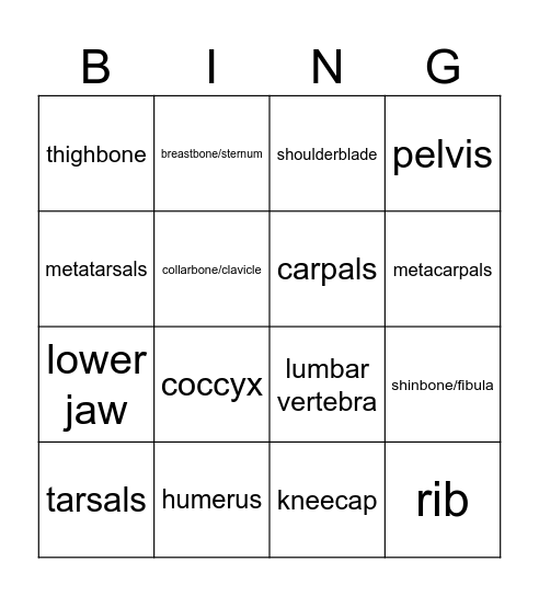 Skeleton Bingo Card