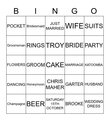 Brooke's big Day Bingo Card