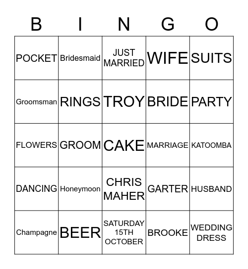 Brooke's big Day Bingo Card