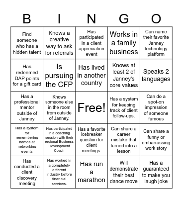 FADP Networking Bingo Card