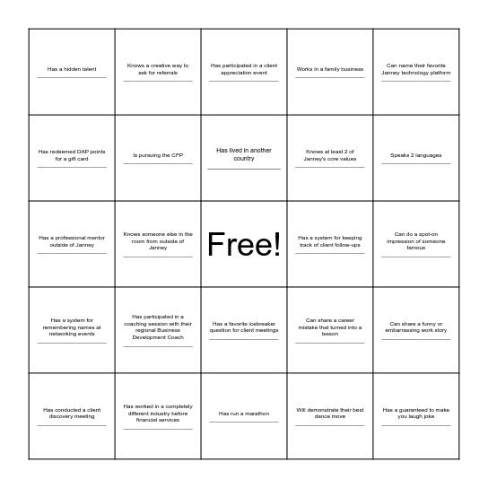 Find Someone Who.... Bingo Card