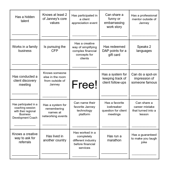 Find Someone Who.... Bingo Card