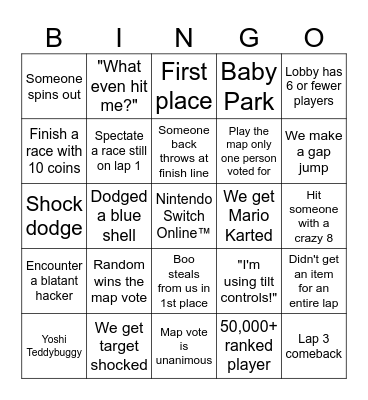 Mario Kart 8 DX Bingo Card