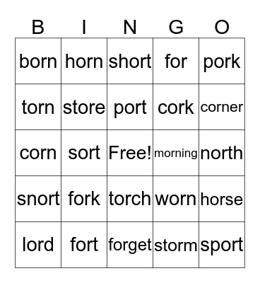 OR words Bingo Card