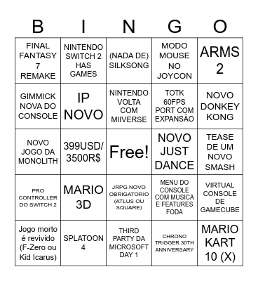 DIRECT SWITCH 2 Bingo Card