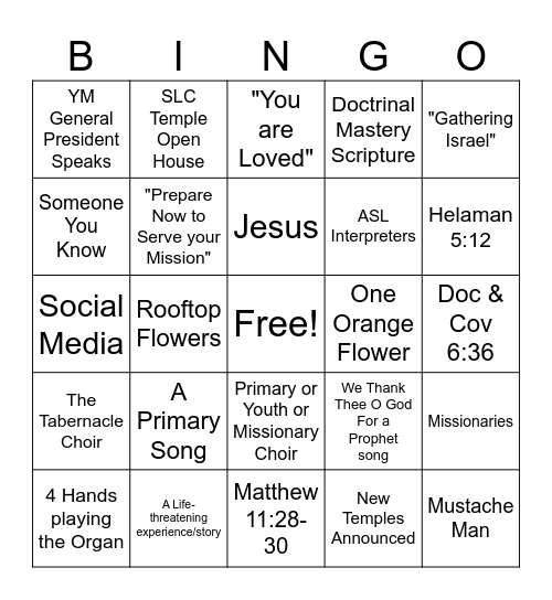 April 2025 General Conference Bingo Card