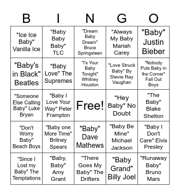 Baby Song Bingo Card