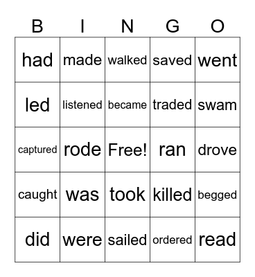 Lesson 3/5 past tense verbs Bingo Card