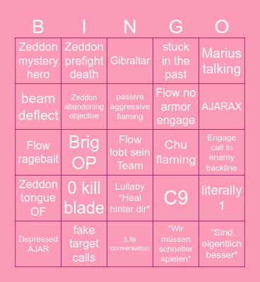 Lording Time Bingo Card