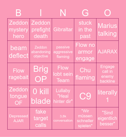 Lording Time Bingo Card