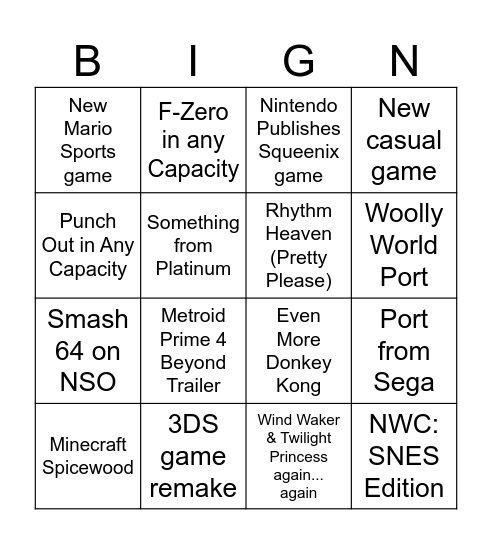 Final Switch 1 Direct Bingo Card