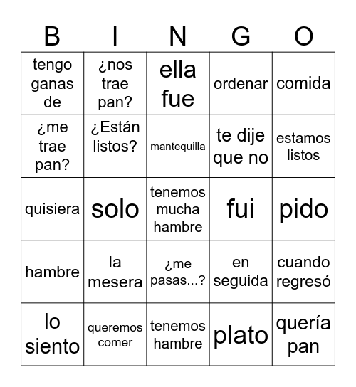 Pan Sr. Wooly Bingo Card