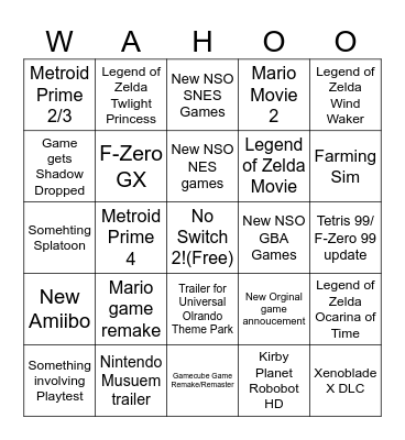 Nintendo Direct March 27 Bingo Card