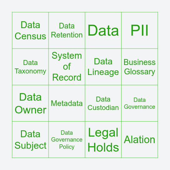 Data Governance - Champions are On!!!! Bingo Card