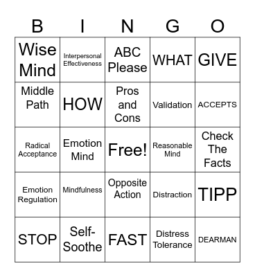 DBT Bingo Card