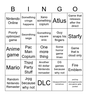 Final Switch 1 Direct Lmao Bingo Card