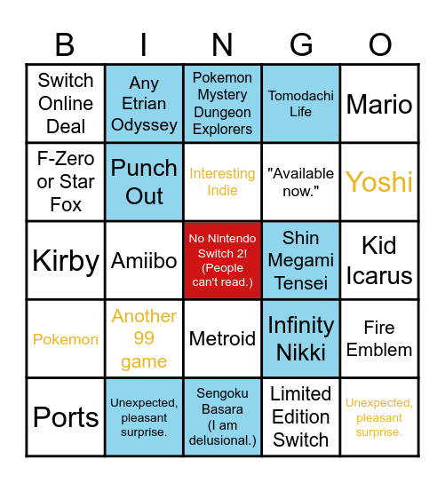 Final Switch Direct Bingo Card