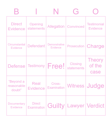 Mock Trial Bingo Card