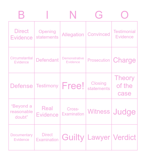 Mock Trial Bingo Card